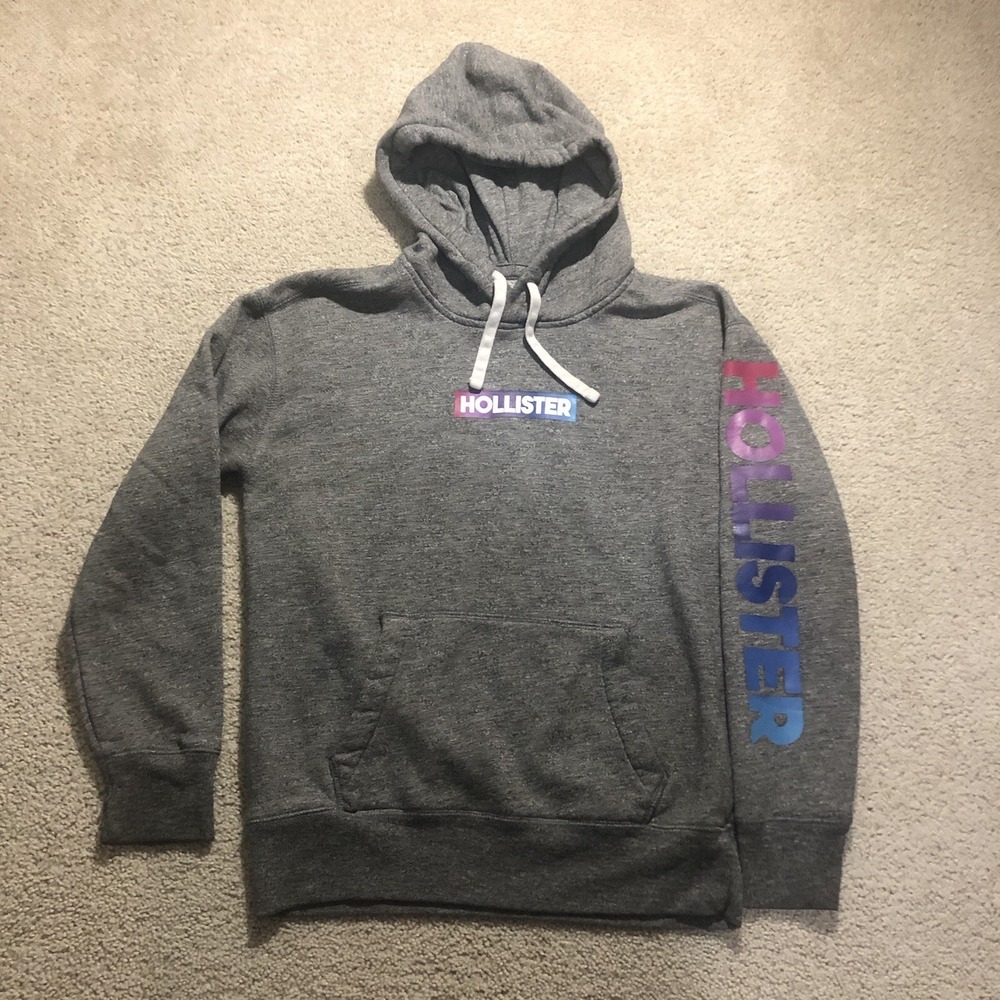 Hollister Pullover Hoodie Hooded Sweatshirt XS Gray Logo Y2K